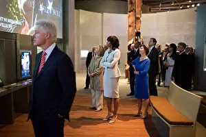 Lcgr1506 Prints: Present and former First Ladies look at a 9/11 exhibit at George W
