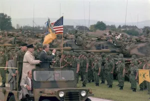 Nato Allies Prints: Present Jimmy Carter and Helmut Schmidt review NATO troops and weapons of the US Brigade 76