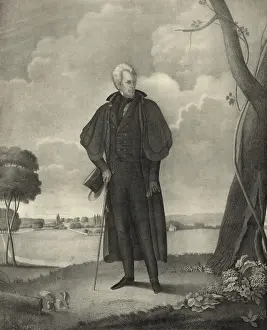 Elected Prints: President Andrew Jackson, in full-length portrait standing in a landscape