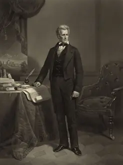 Elected Prints: President Andrew Jackson, in the White House with a view of the Capitol through a window