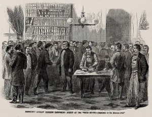 Suffrage Prints: President Andrew Johnson pardoning Rebels at the White House in Sept-Oct. 1865