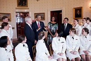 Ladies Prints: President Barack and Michelle Obama greet the U