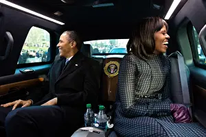 Limousine Prints: President Barack Obama and First Lady Michelle Obama ride in the inaugural parade