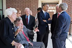 Lcgr1506 Prints: President Barack Obama and First Lady Michelle Obama talk with former Presidents and First Ladies