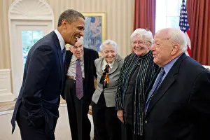 Physicists Prints: President Barack Obama greets 2010 Fermi Award recipients in the Oval Office