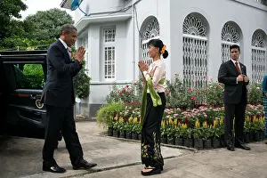 Burma Prints: President Barack Obama greets Burmese Opposition Leader Aung San Suu Kyi
