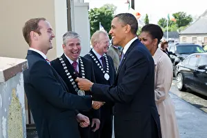Irish Prints: President Barack Obama greets his Irish cousin Henry Healy, in Moneygall, Ireland