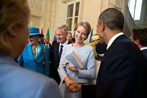 Monarchs Prints: President Barack Obama greets Queen Mathilde and King Philippe of Belgium