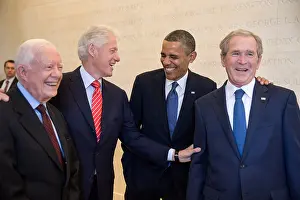 Lcgr1506 Prints: President Barack Obama laughs with former Presidents Jimmy Carter