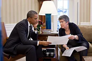 Showing Prints: President Barack Obama meets with Homeland Security Secretary Janet Napolitano