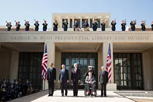 Lcgr1506 Prints: President Barack Obama poses with former Presidents