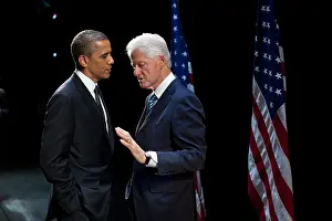 Lcgr1506 Prints: President Barack Obama with former President Bill Clinton at an election year fundraiser