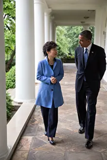 Powerful Women Prints: President Barack Obama and President Park Geun-hye of Korea walk on West Wing Colonnade