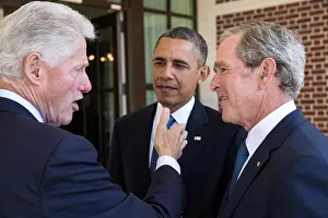 Lcgr1506 Prints: President Barack Obama with former Presidents Bill Clinton and George W