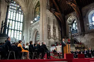 Gothic Revival Prints: President Barack Obama speaks to members of both Houses of Parliament at Westminster Hall