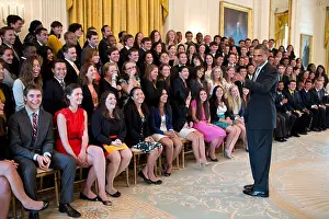 East Room Prints: President Barack Obama talks to the 2012 Summer White House intern class