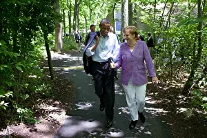Powerful Women Prints: President Barack Obama talks with Chancellor Angela Merkel of Germany during the G8 Summit