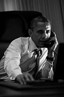 Obama Prints: President Barack Obama talks on the phone from Air Force One
