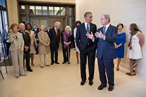 Lcgr1506 Prints: President Barack Obama talks with former President George W