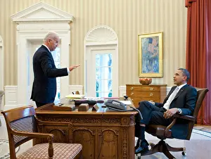 Obama Prints: President Barack Obama talks with Vice President Joe Biden in the Oval Office