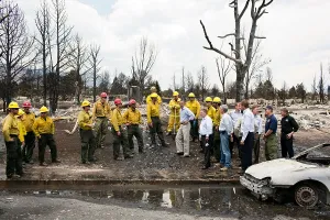Climate Prints: President Barack Obama views damage with firefighters in Colorado Springs