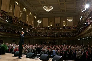 Boston Prints: President Barack Obama waves to the audience after speaking at Symphony Hall