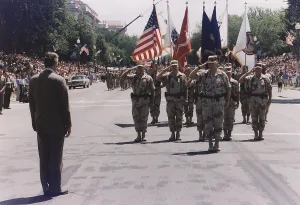 Honors Prints: President Bush at a Desert Storm Homecoming Parade receives a salute from General Norman H