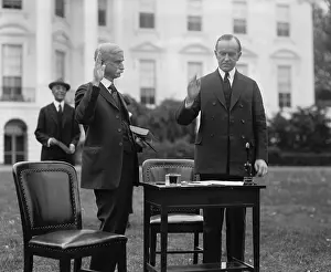 Calvin Prints: President Calvin Coolidge taking an oath before filling out his ballot for the 1924 Election