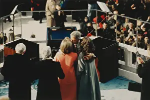 Inaugurations Prints: President Bill Clinton embraces his wife