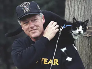 First Family Prints: President Bill Clinton with Socks the Cat perched on his shoulder