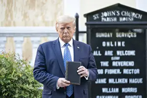 Elderly Adults Prints: President Donald Trump holds a Bible in front of St. Johns Episcopal Church, June 1, 2020