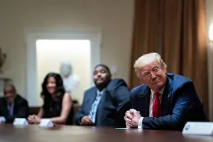 Race Relations Prints: President Donald Trump listens to African American supporters during a White House meeting on race relations