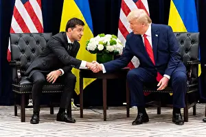 Ukraine Prints: President Donald Trump in a meeting with Ukraine President Volodymyr Zalensky