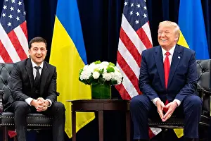 Ukraine Prints: President Donald Trump in a meeting with Ukraine President Volodymyr Zalensky