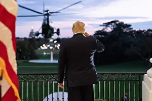 Sick Prints: President Donald Trump salutes Marine One from the South Balcony of the White House Blue Room