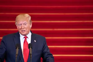 Diplomacy Prints: President Donald Trump speaking at a joint press conference with President Moon Jae-in (not shown)