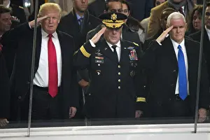 Salute Prints: President Donald Trump and VP Mike Pence salute inaugural parade from White House reviewing stand