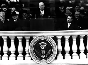 Inauguration Prints: President Dwight D. Eisenhower (c) delivers his 2nd term inaugural address in the Capital Plaza