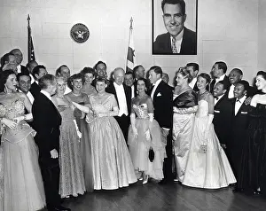 Tuxedos Prints: President Dwight and First Lady Mamie Eisenhower with guests attending the Inaugural Ball