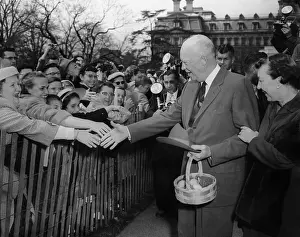 Easter Prints: President Dwight and Mamie Eisenhower greeting citizens on during the annual Easter Egg Roll
