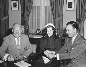 Swing Prints: President Eisenhower with Champion Golfer Ben Hogan and his wife in the Oval Office