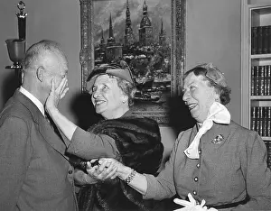 Thompson Prints: President Eisenhower with Helen Keller and her aide Polly Thompson. November 3, 1953