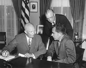 Vice Presidents Prints: President Eisenhower meeting with Richard Nixon and Milton Eisenhower on their return from the USSR