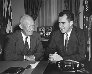 Vice Presidents Prints: President Eisenhower meeting the VP Richard Nixon in the Oval Office. August 1954