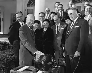 Thanksgiving Prints: President Eisenhower receives a turkey from the National Turkey Federation at the White House