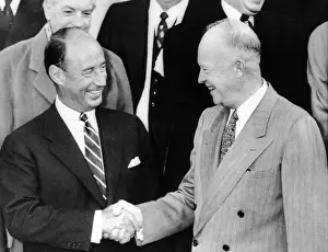Stevenson Prints: President Eisenhower shakes hands with his rival for the Presidency