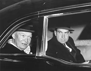 Limousine Prints: President Eisenhower and Vice President Richard Nixon in a limousine