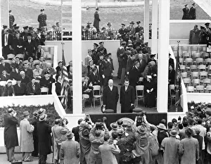 Photographers Prints: President Eisenhower and VP Nixon together on the White House Inaugural parade pavilion
