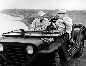 Cronkite Prints: Former President Eisenhower with Walter Cronkite above Normandy's beaches