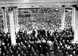 Oath Of Office Prints: President Eisenhower's first Inauguration against the backdrop of the crowd at the Capitol